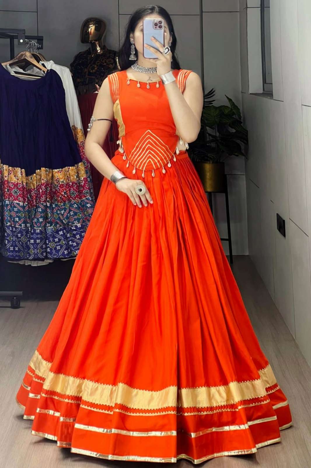 Shri Balaji Emporium 23578 Ready to Wear Rayon Cotton Gota Patti Work Navratri Lehenga Choli
