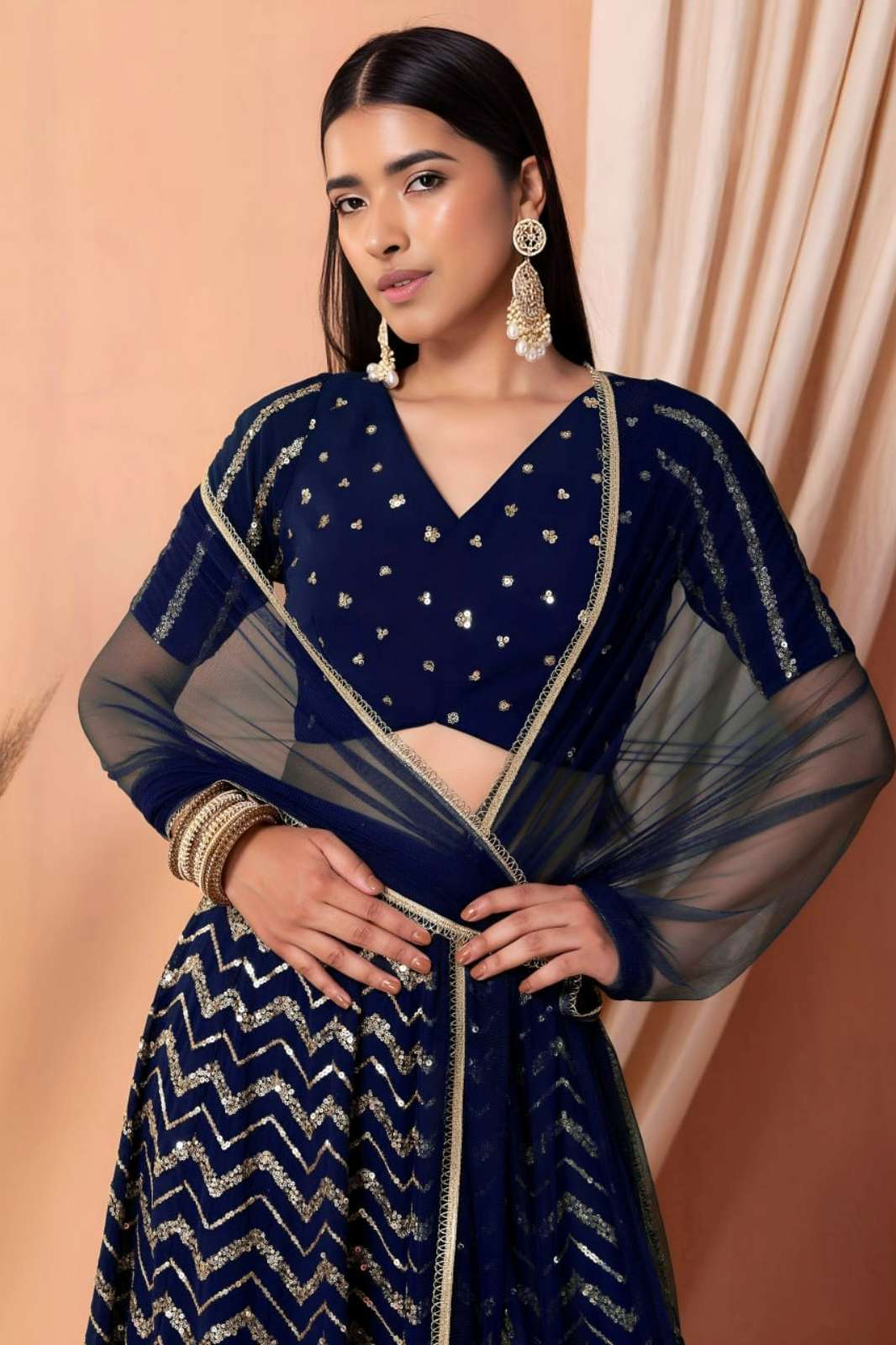 SHRI BALAJI EMPORIUM 7094 Georgette Zari & Sequins Embroidery Work Lehenga 