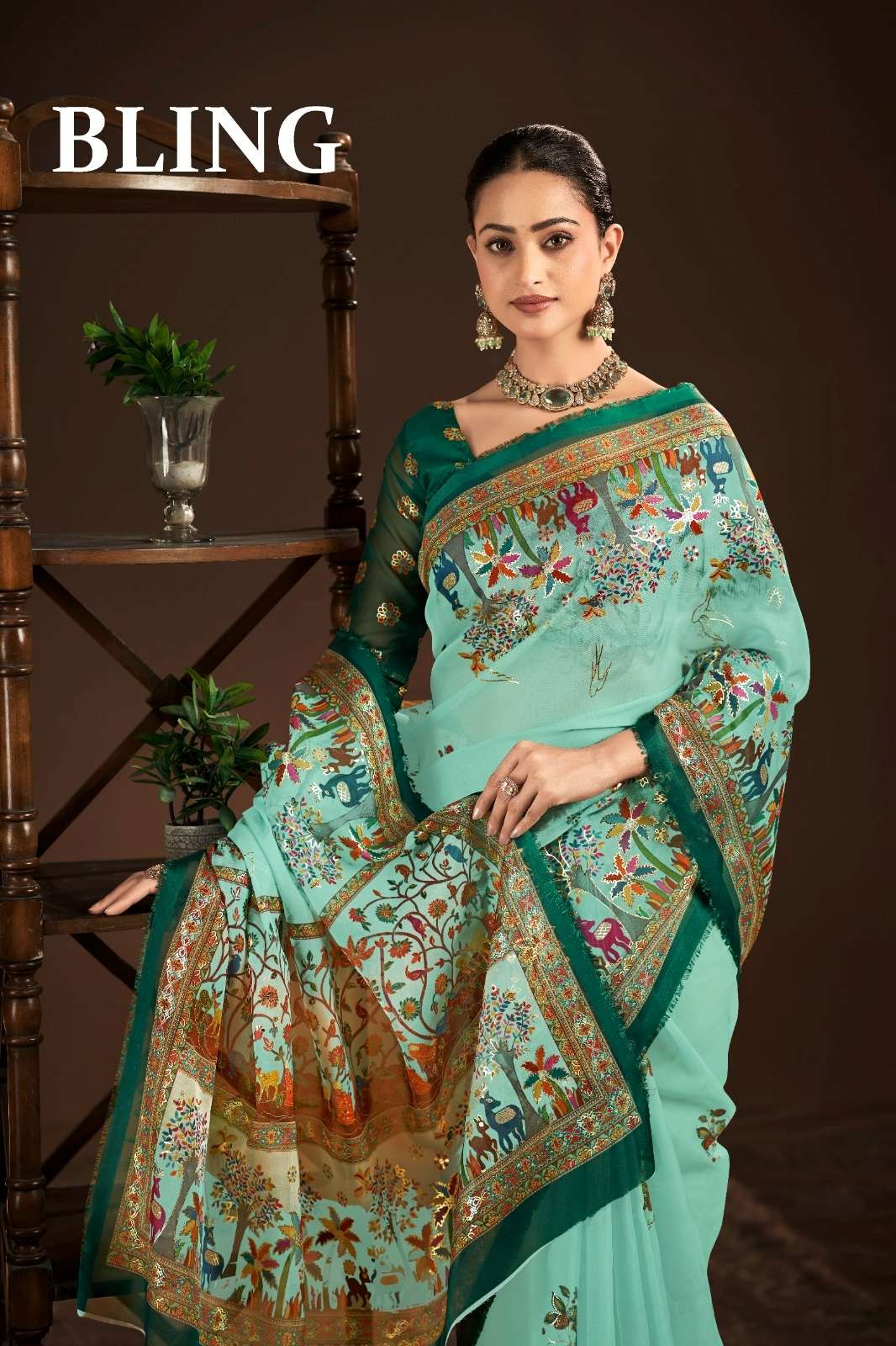 Shri Balaji Emporium Bling 23196 Premium Crepe Silk Position Digital Foil Printed Saree
