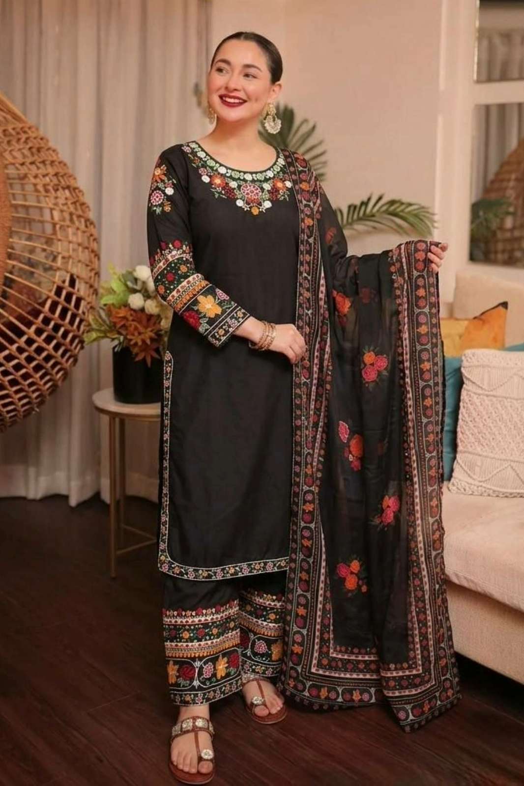 Shri Balaji Emporium DV 26197 Ready to Wear French Crepe Suit with Heavy Embroidery Work
