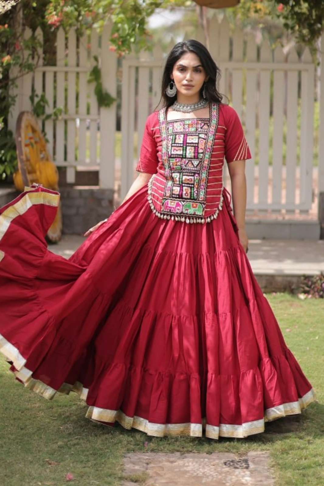 SHRI BALAJI EMPORIUM KA 5078 Kora Cotton FABRIC Bandhani Print Lehenga 