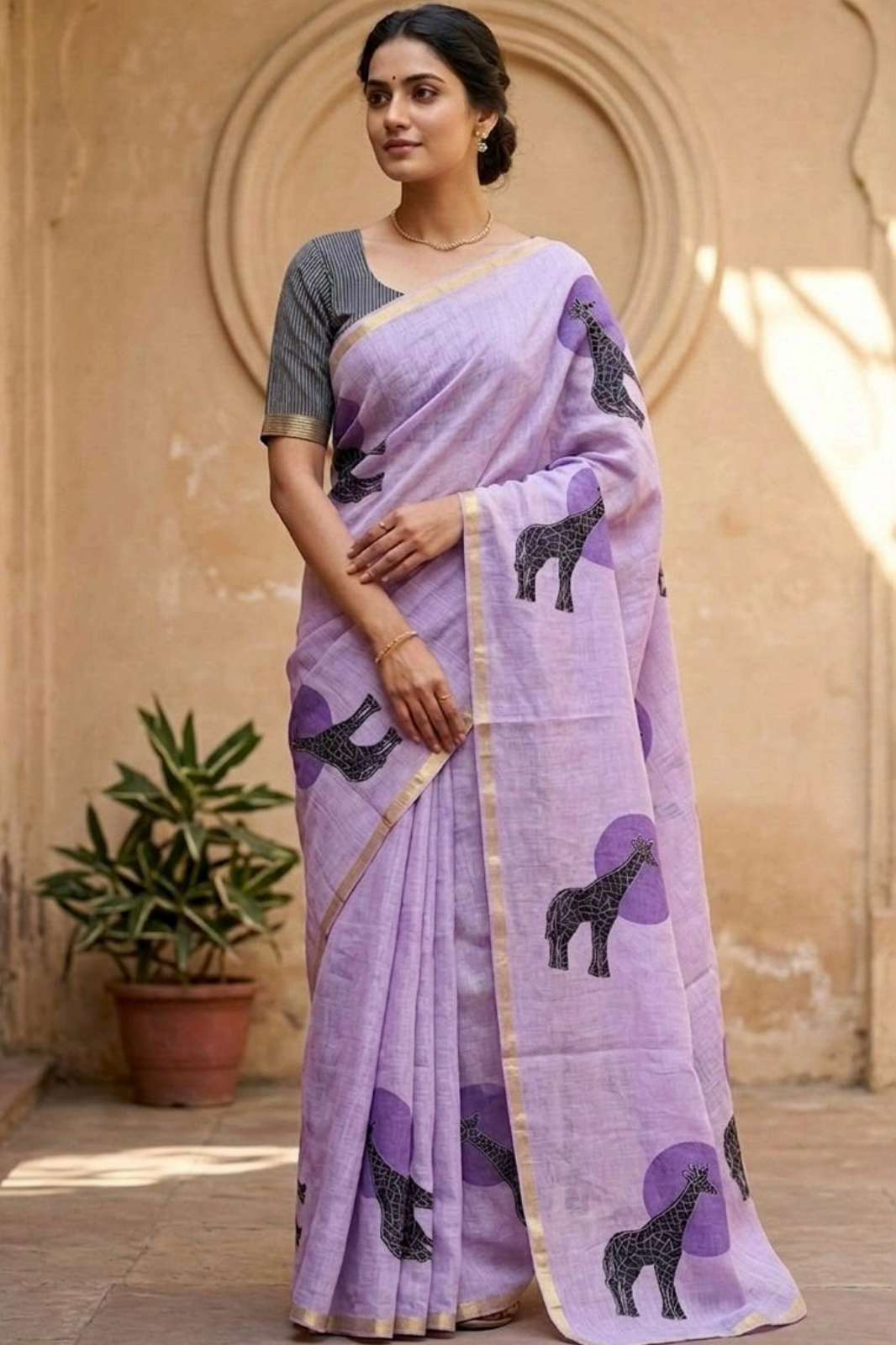 Shri Balaji Emporium KP 23522 Linen Cotton Gold Zari Weaving Saree