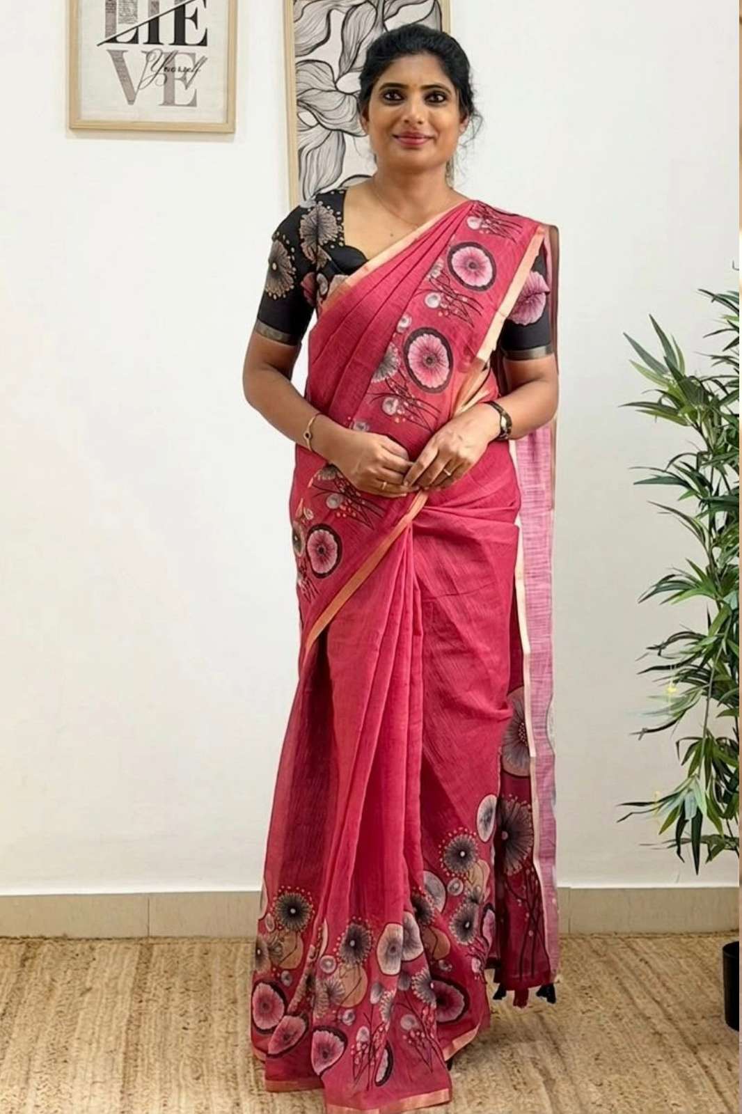 Shri Balaji Emporium KP 23523 Linen Cotton Gold Zari Weaving Saree
