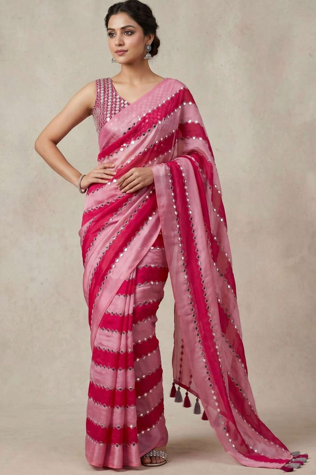 Shri Balaji Emporium MISTY 23206 Soft Silk Saree with Hand Aari Work & Real Mirror Work