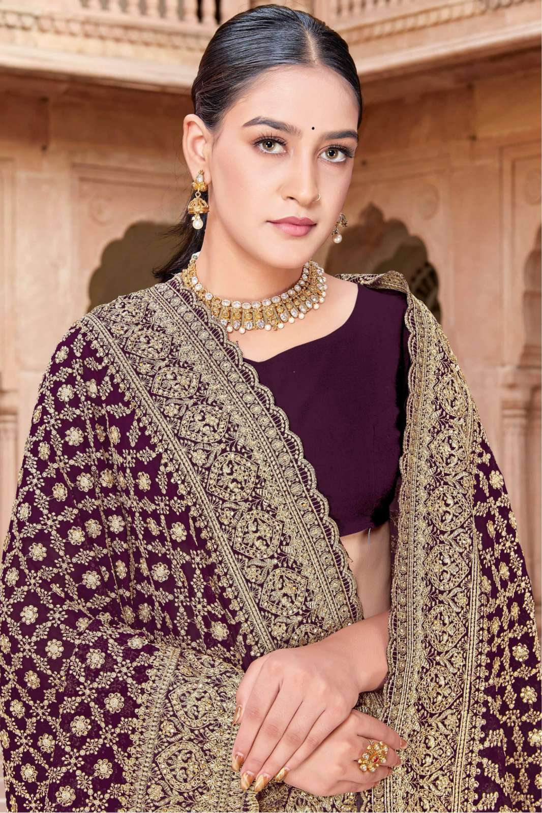 Shri Balaji Emporium NF ARISSA 23202 Georgette Embroidery & Zircon Work Wedding Wear Saree