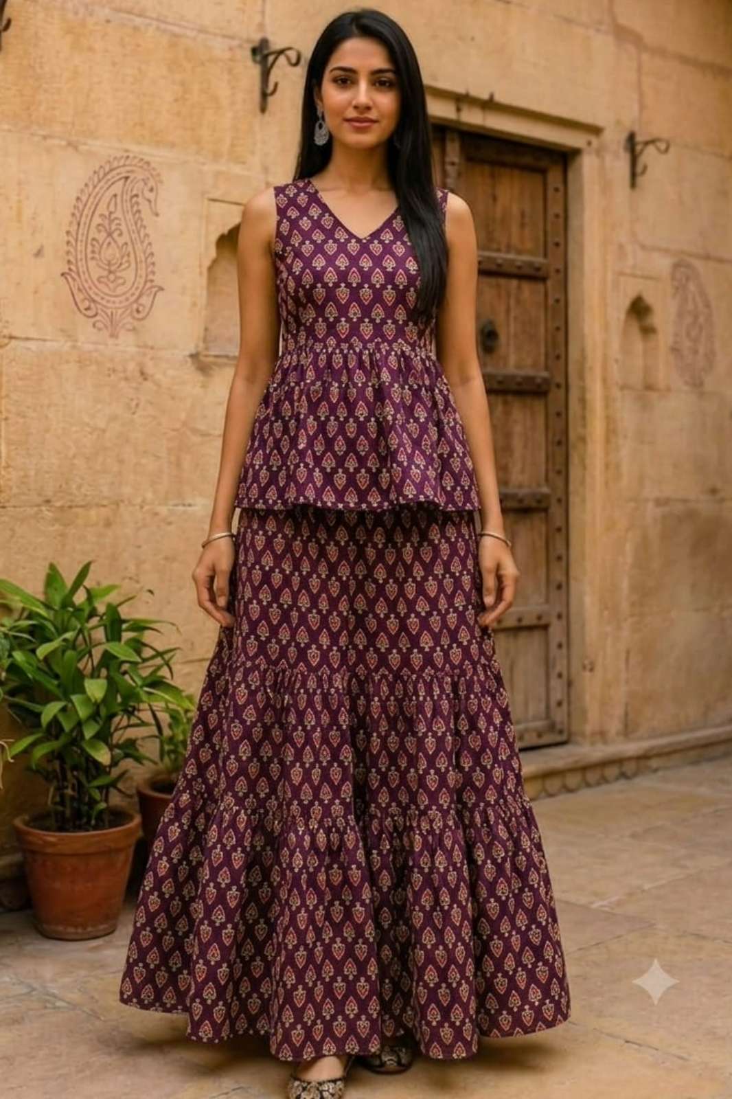 Shri Balaji Emporium RF 23450 Ready to Wear Pure Cotton Bagru hand block Printed Top Skirt