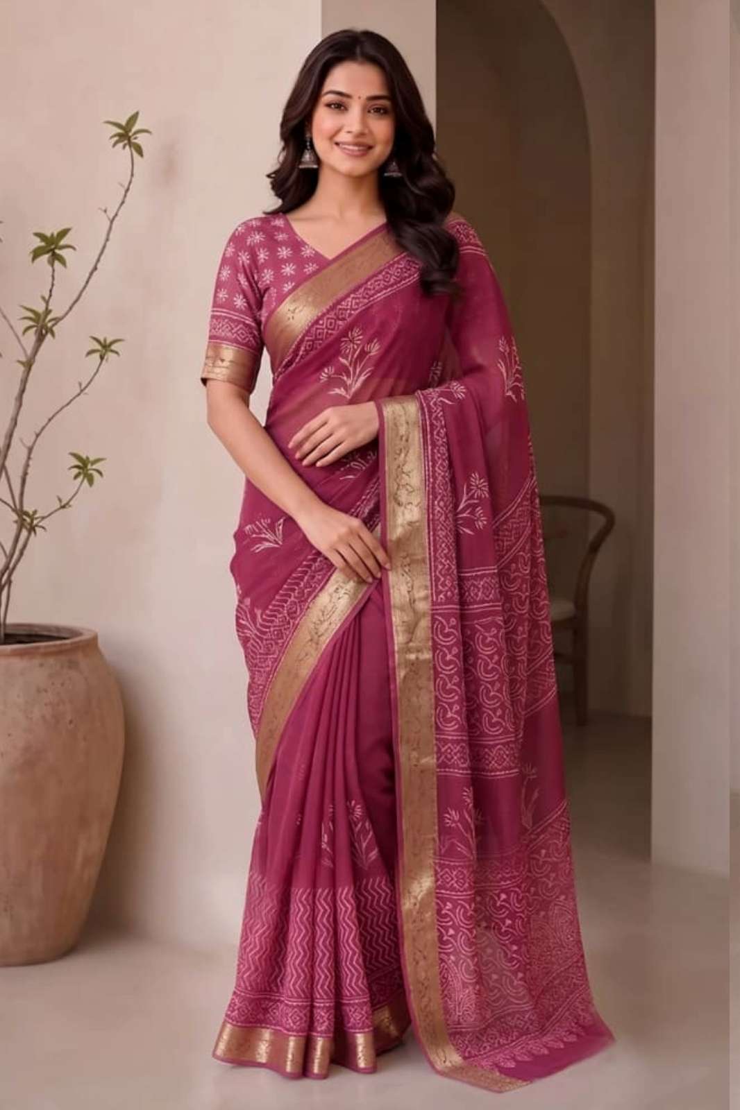 Shri Balaji Emporium RF 23666 Pure Hand Block Printed Chiffon Saree