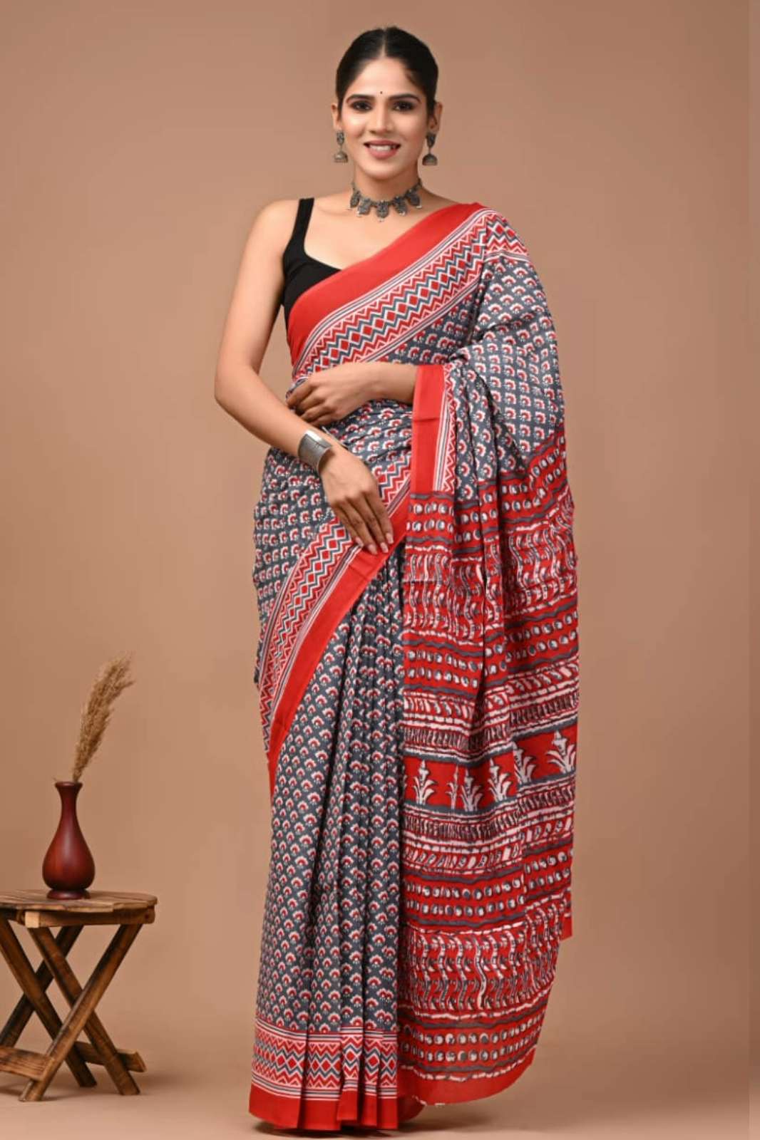 Shri Balaji Emporium RF 23667 Bagru Block Print Cotton Mulmul Sarees