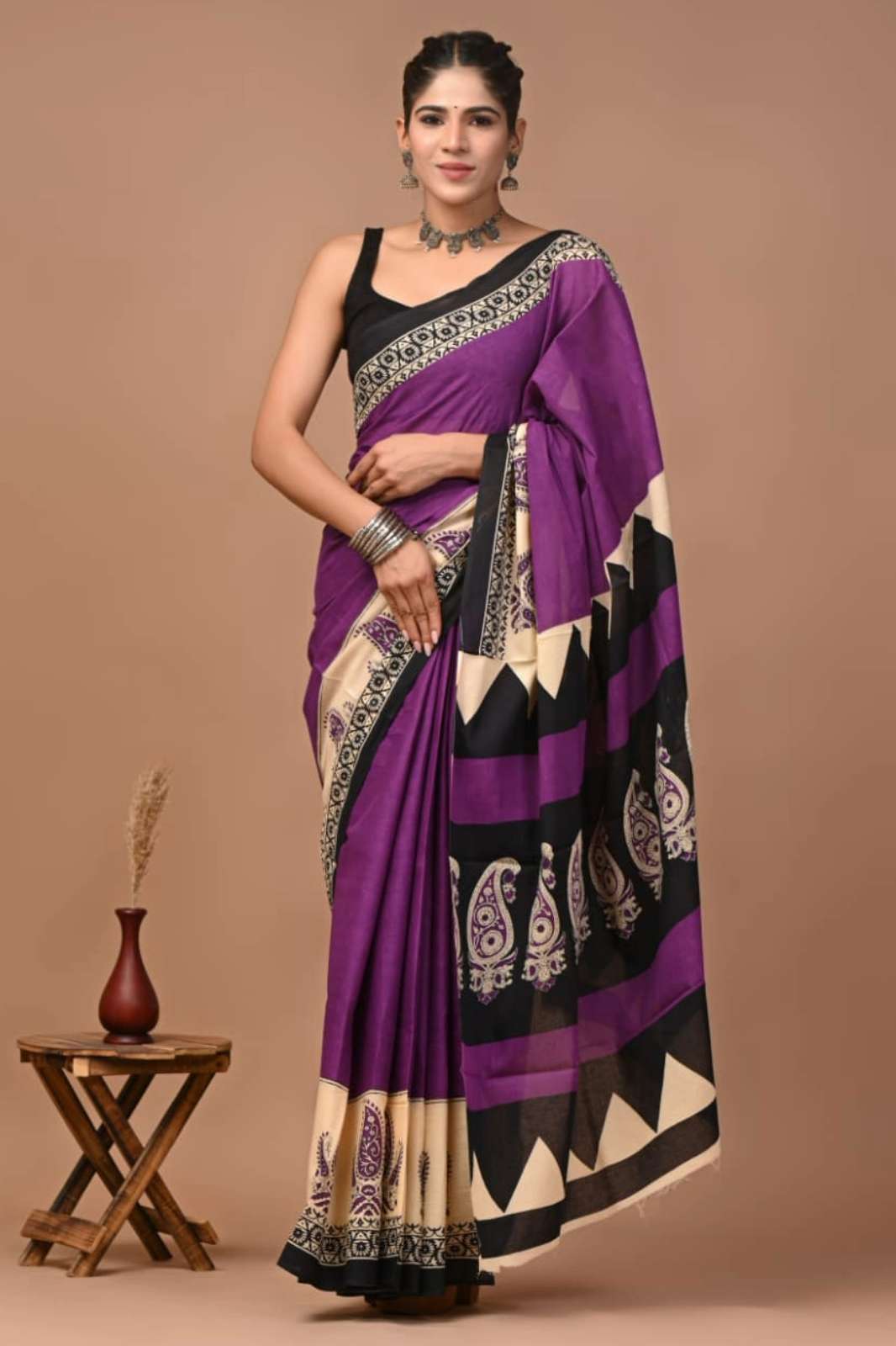 Shri Balaji Emporium RF 23667 Bagru Block Print Cotton Mulmul Sarees
