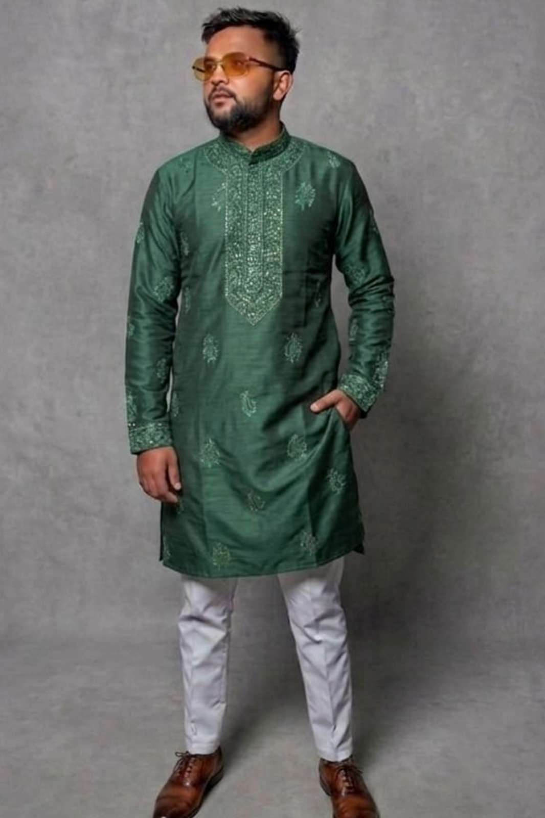 Shri Balaji Emporium SK 23168 Soft Khadi silk Embroidery Work Mens Kurta Payjama