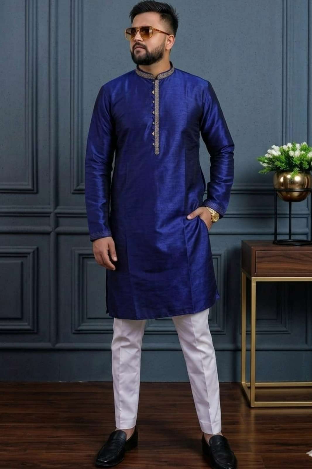 Shri Balaji Emporium SK 23222 Ready to Wear Benglory Silk Mens Kurta with Cotton Payjama