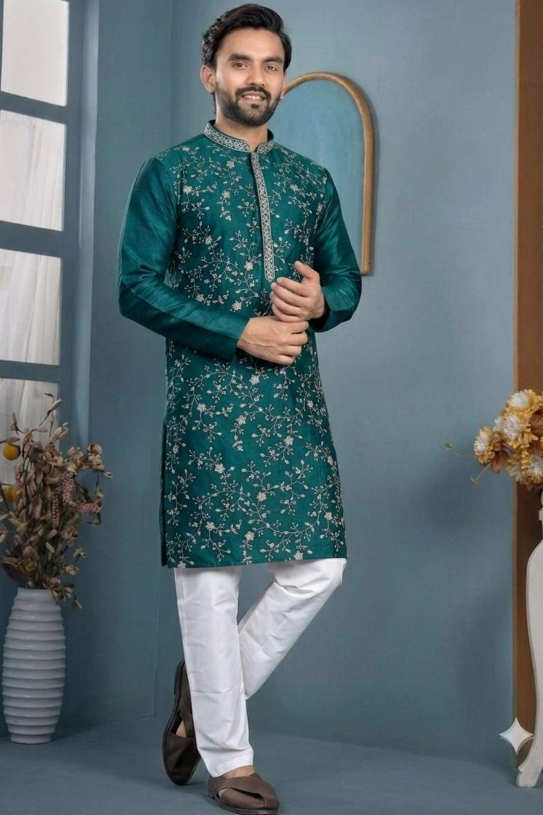 Shri Balaji Emporium SK 23224 Ready to Wear Silk Mens Kurta with Cotton Payjama