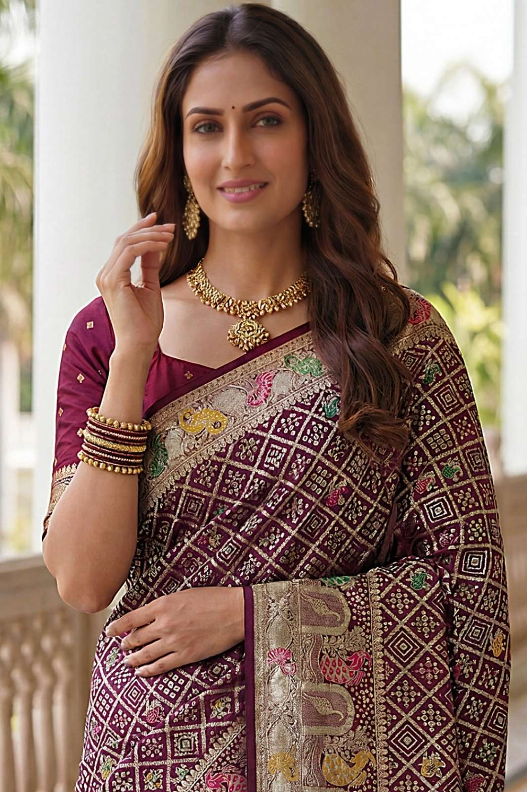 Shri Balaji Emporium TF 23296 Pure Nylon Satin Zari Thread Weaving Work Saree