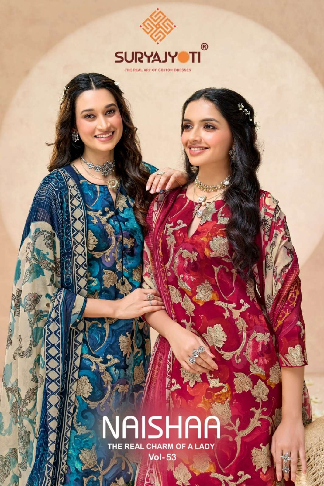 Suryajyoti Naisha Vol 5 Beautiful Printed Pure Jaam Satin Suit