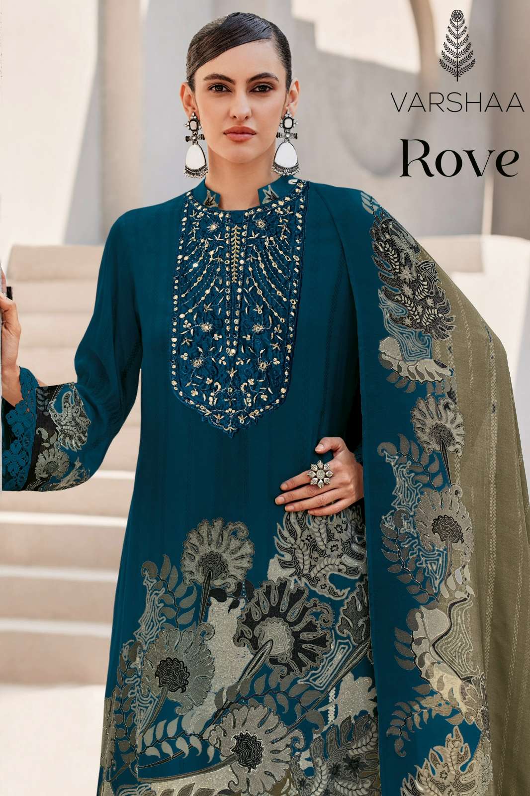 VARSHAA ROVE VISCOSE MUSLIN DIGITALLY PRINT & EMBROIDERED WORK SUIT