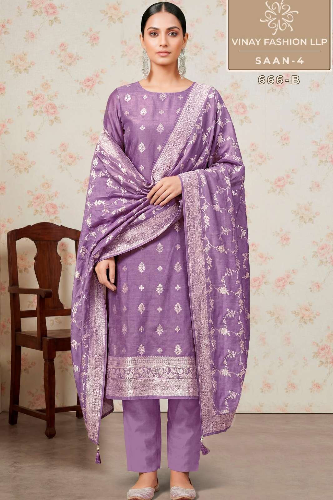 VINAY KULEESH SAAN 4 VISCOSE MUSLIN JARQUARD WEAVING WORK SUIT 