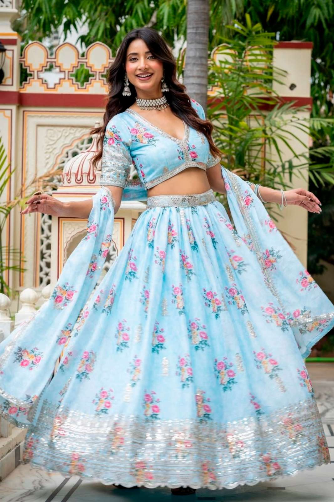 Balaji Emporium 395 Digitally printed Premium Star Georgette lehenga with Zari sequins & Embroidery work