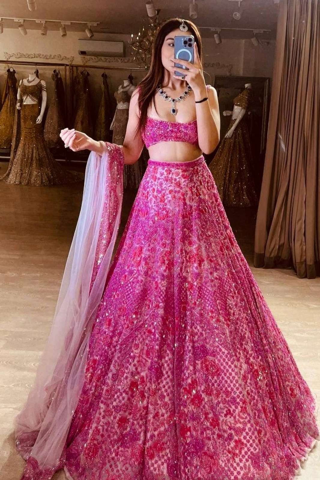 Balaji Emporium HM P25 Pretty Pink Net lehenga with Zari sequins & Dori work for Wedding season