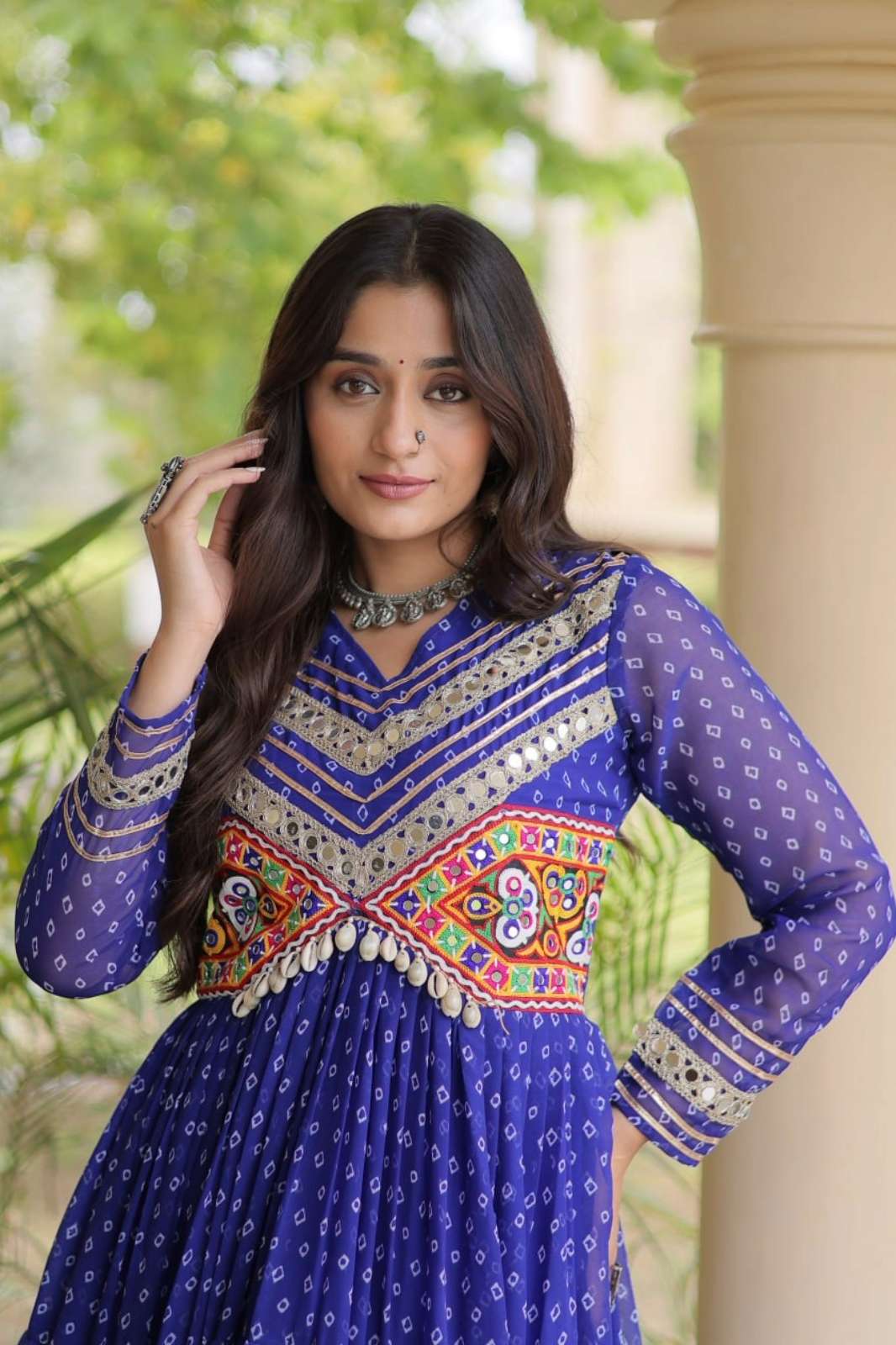 Kumari arts Presents KA 1271 Bandhani Printed Kutchi Patchwork Faux Georgette Navratri lehenga