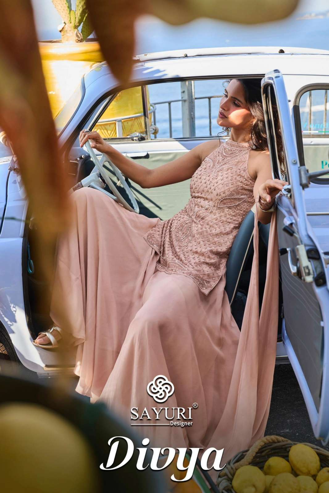 SAYURI DESIGNER PRESENT DIVYA GEROGETTE FABRIC HAND BEADS EMBROIDERED SHARARA SUIT 