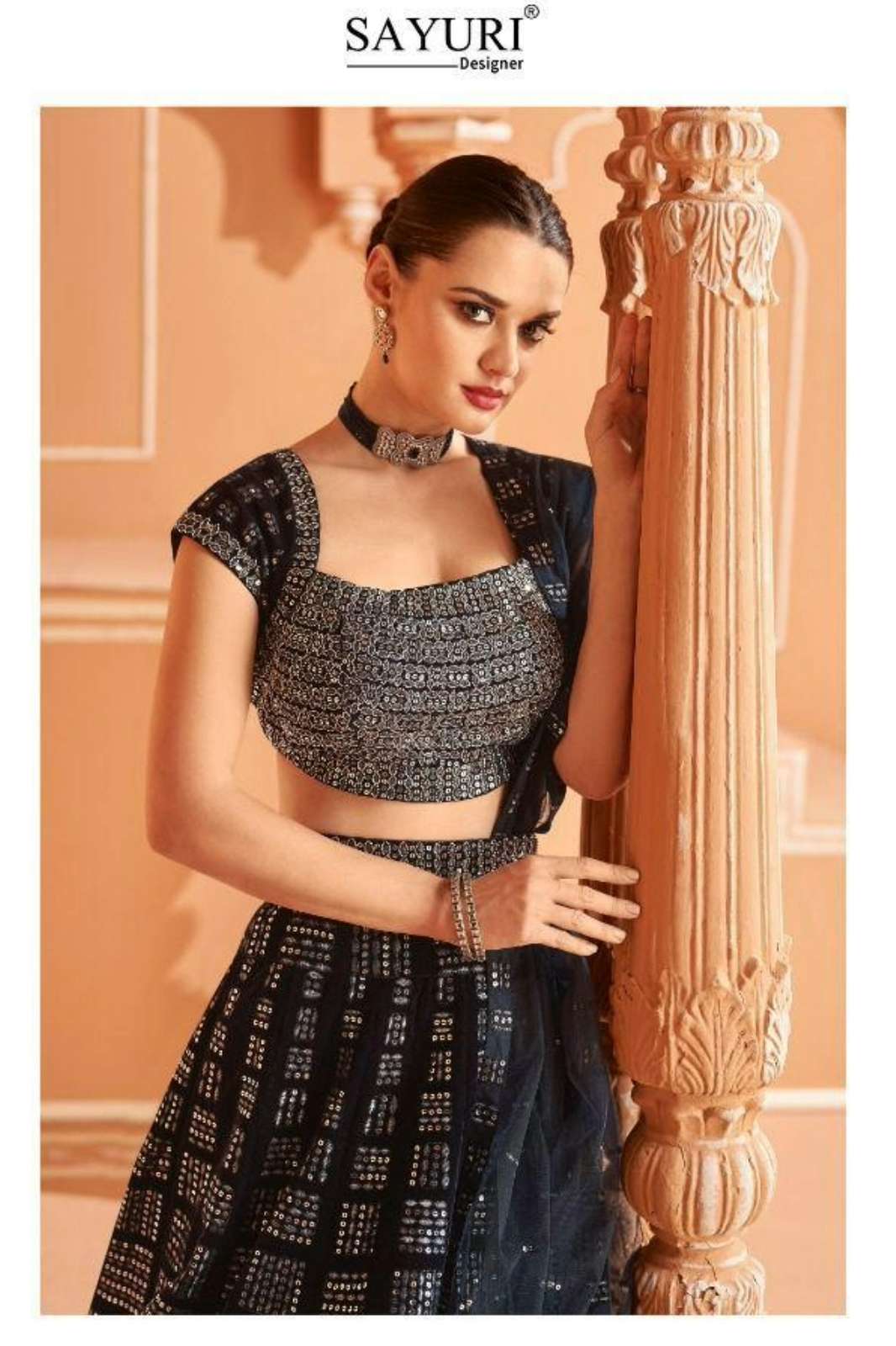 SAYURI  KALISHTA READY TO WEAR MULTI FABRIC EMBROIDERED LEHENGA WITH ATTACHED CAN CAN