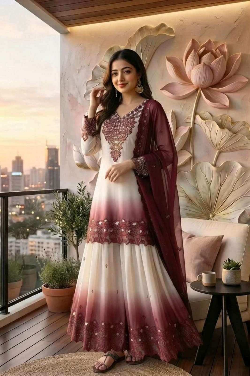 Shri Balaji Emporium DV  26207 Presents Georgette Mirror and Lace work Plazo Suit