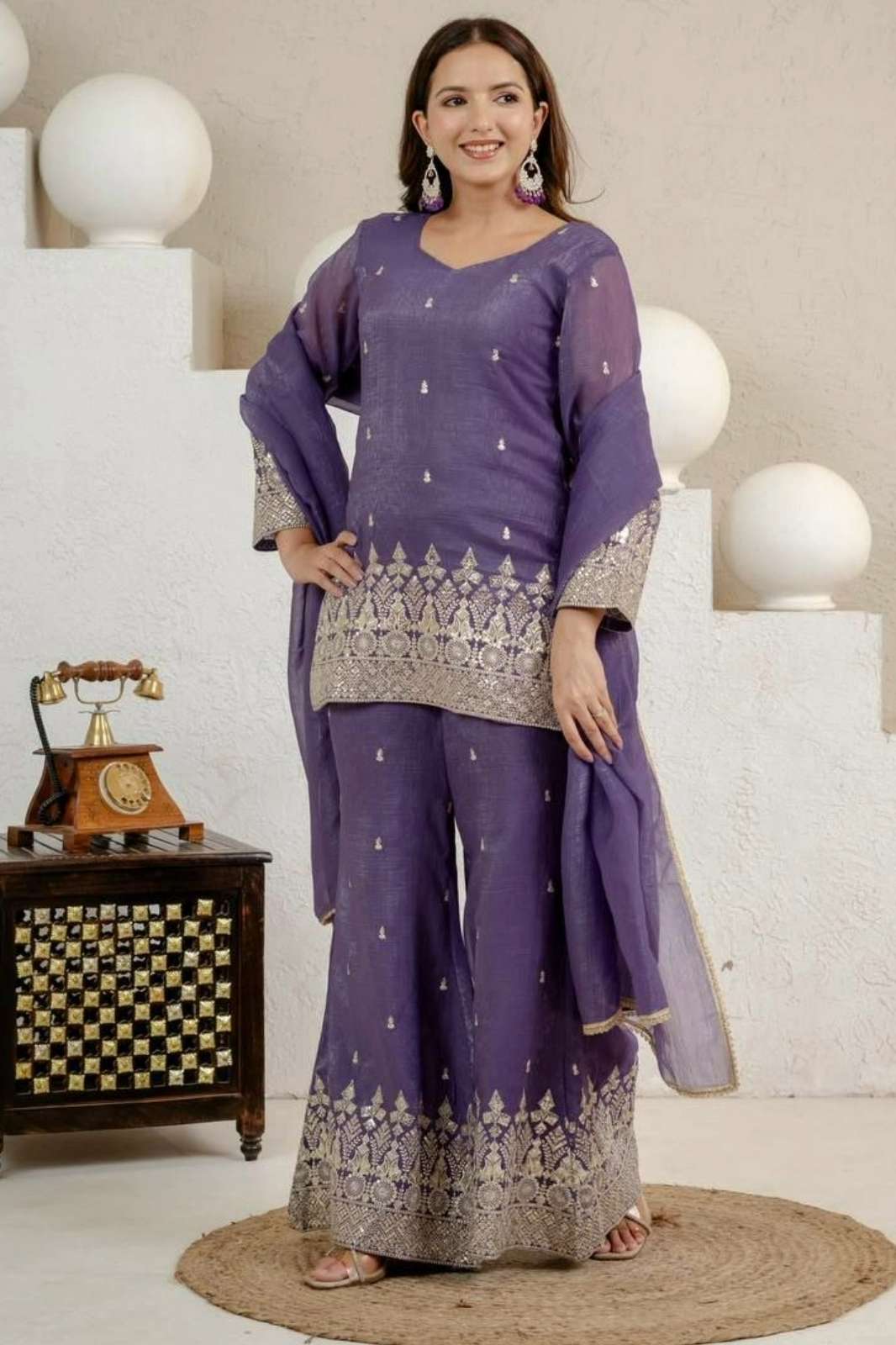 Shri Balaji Emporium DV 26311 Ready to Wear Embroidered Sequence work Crunchy Silk Suit 