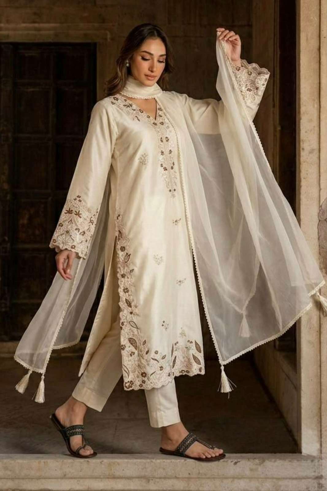Shri Balaji Emporium DV 26318 Ready to Wear Embroidered Sequence work Pure Roman Glass Suit 