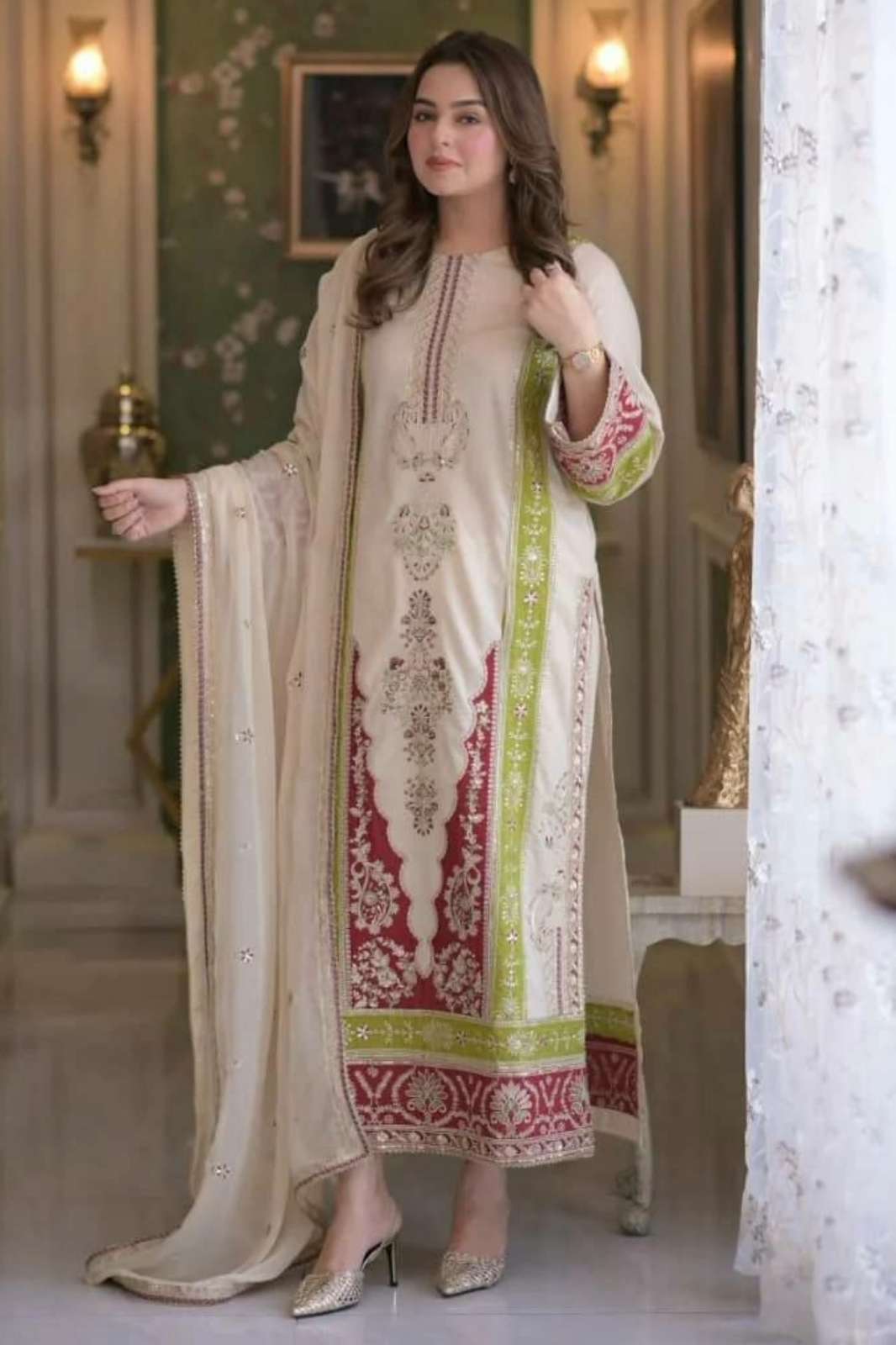 Shri Balaji Emporium DV 26319 Ready to Wear Embroidered Sequence work Pure Roman Silk Suit 