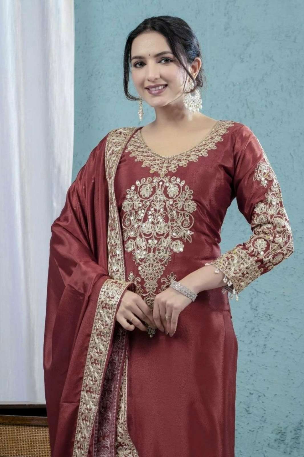 Shri Balaji Emporium DV 26325 Ready to Wear Coding and Sequence Embroidered Chinnon Silk Suit 