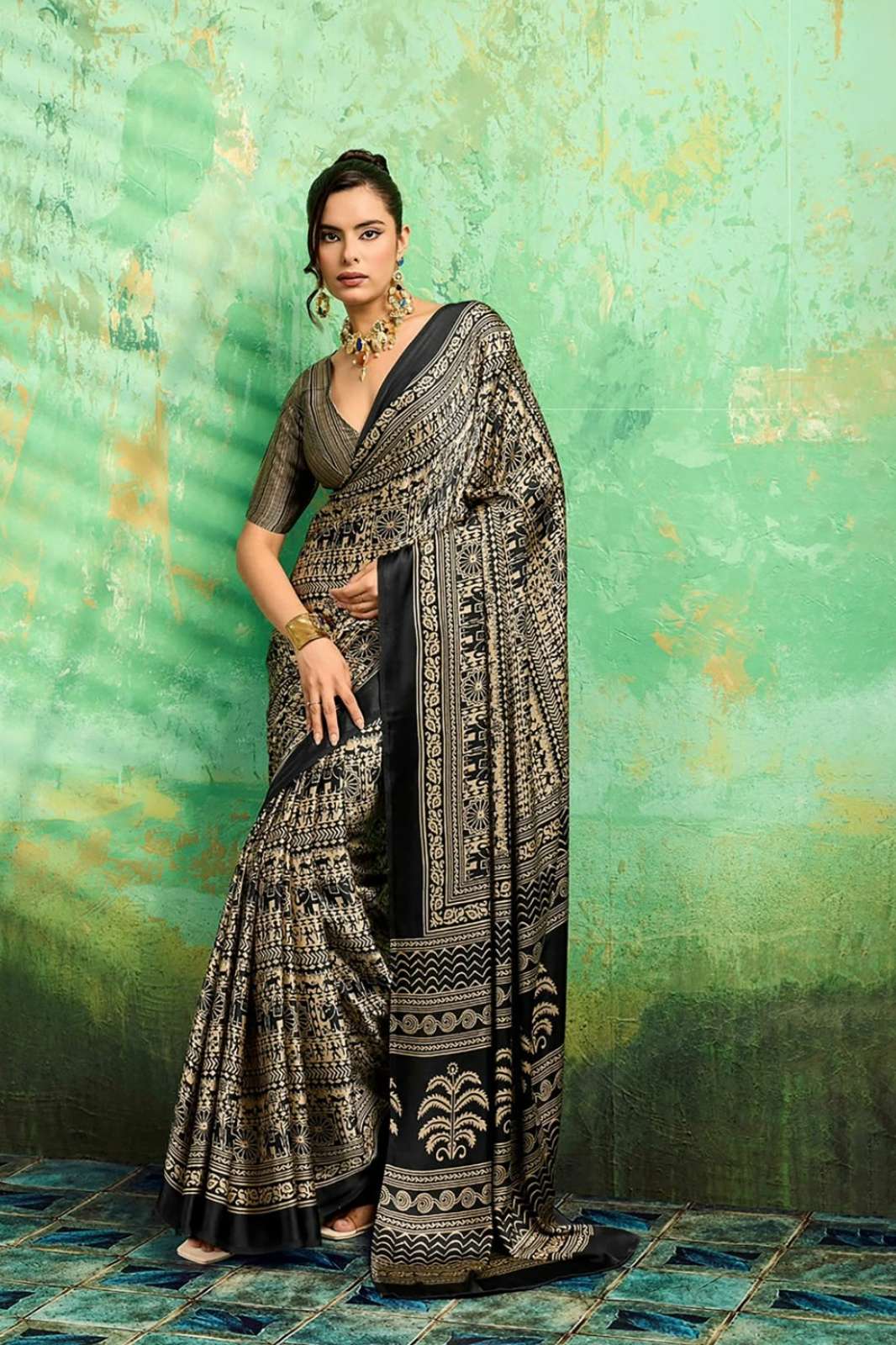 Shri Balaji Emporium  Modal Satin Ajrakh Print Saree