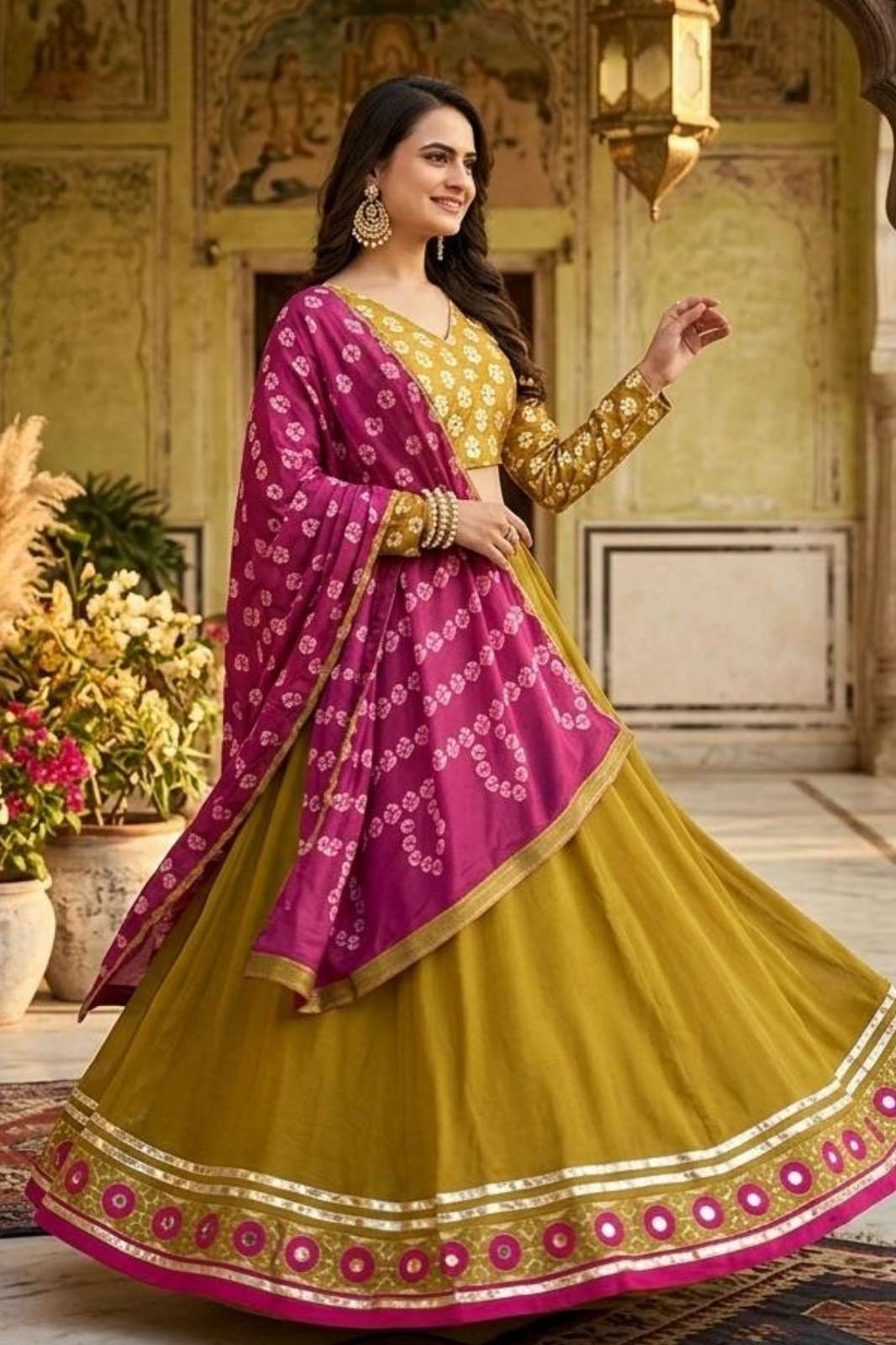 Shri Balaji Emporium Presents  FB L259 Vichitra silk lehnga with zari thread & real mirror work