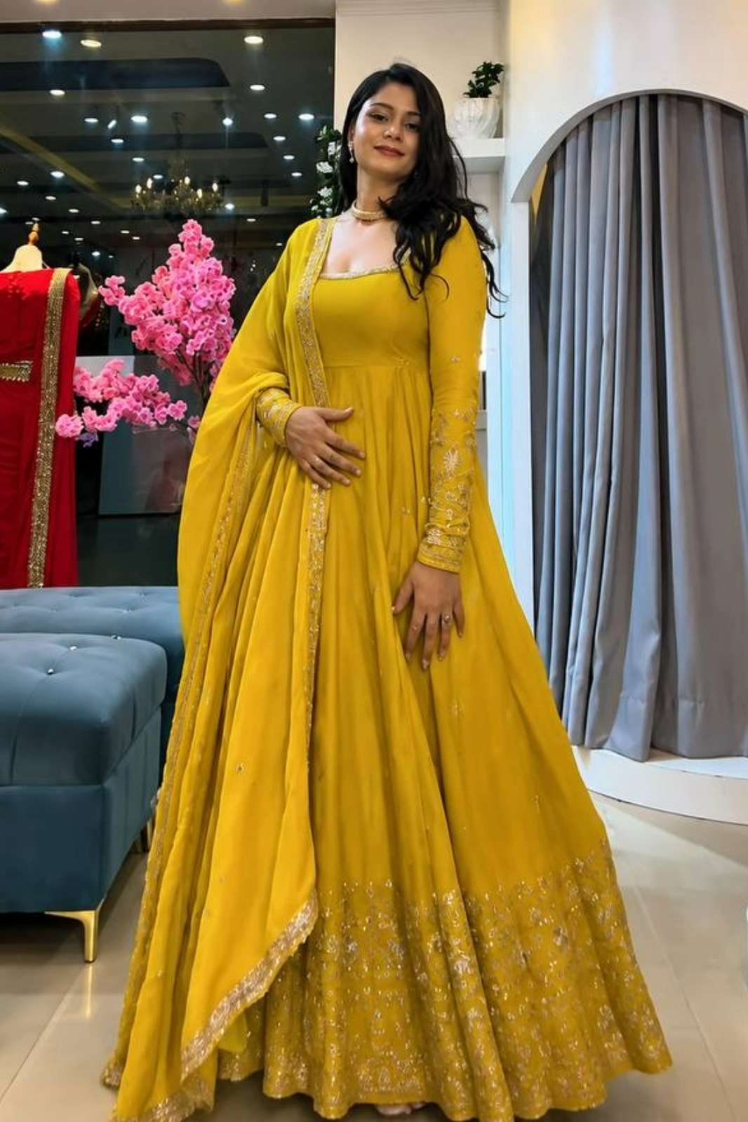 Shri Balaji Emporium SSR 544 Ready to Wear Embroidered Sequence work Crunchy Silk Anarkali Suit 