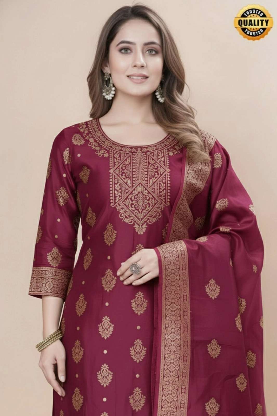 Shri Balaji Emporium TF 423 Ready to Wear zari Thread Weaving Jacquard Silk Suit