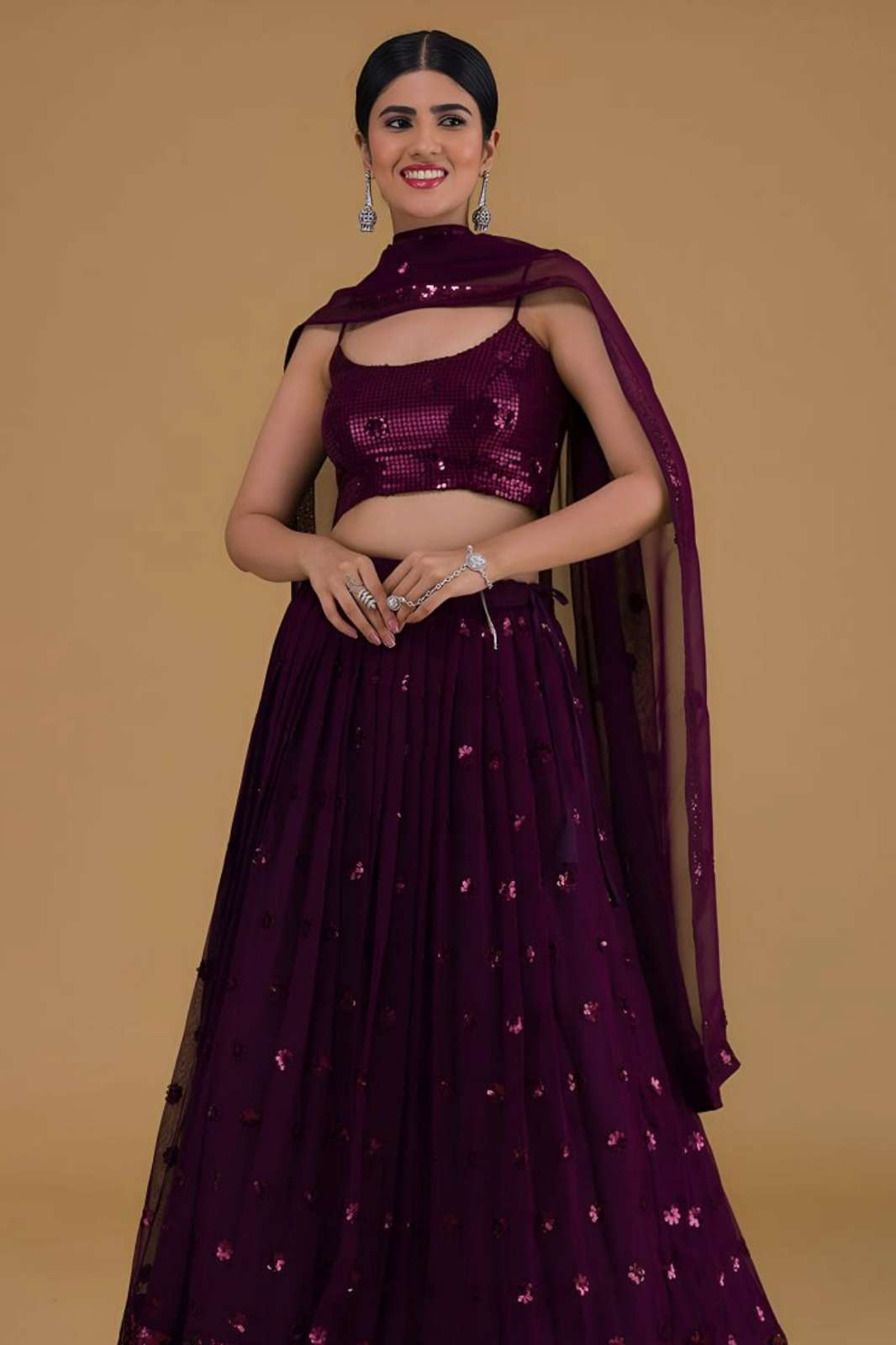 Zeel Presents 15068 Purple Heavy Georgette Zari & Multiple Sequins Embroidery work Wedding lehenga 