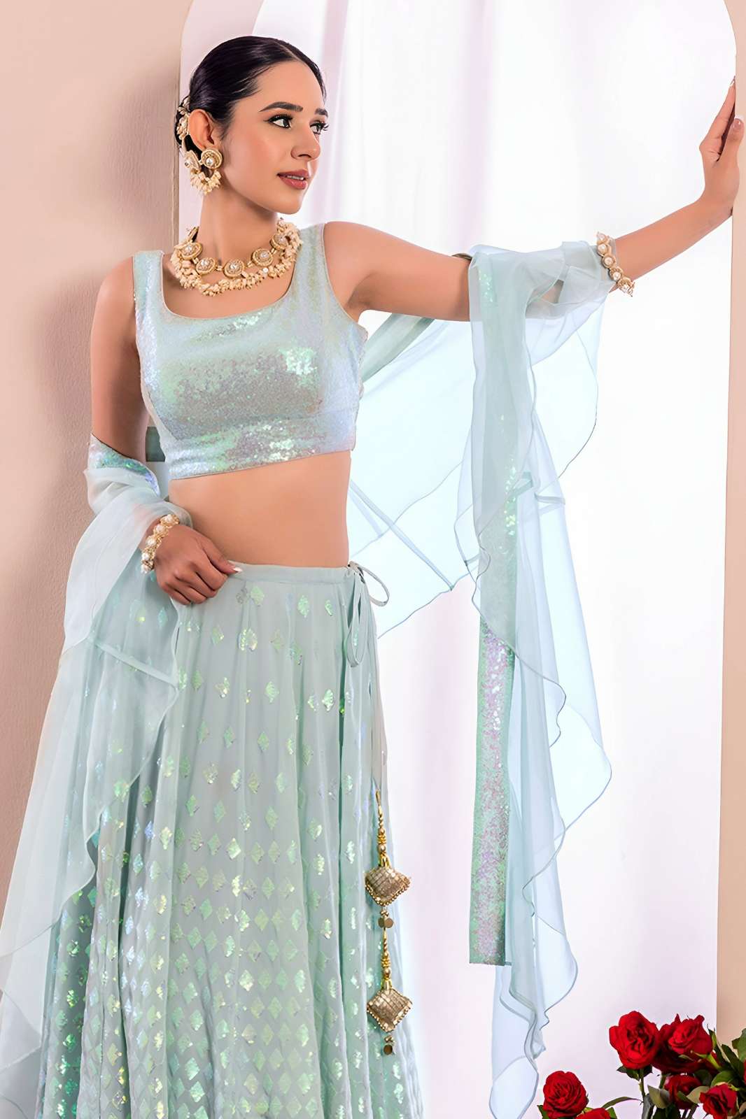 Zeel Presents 15087 Blue wedding and reception wear Georgette lehenga 