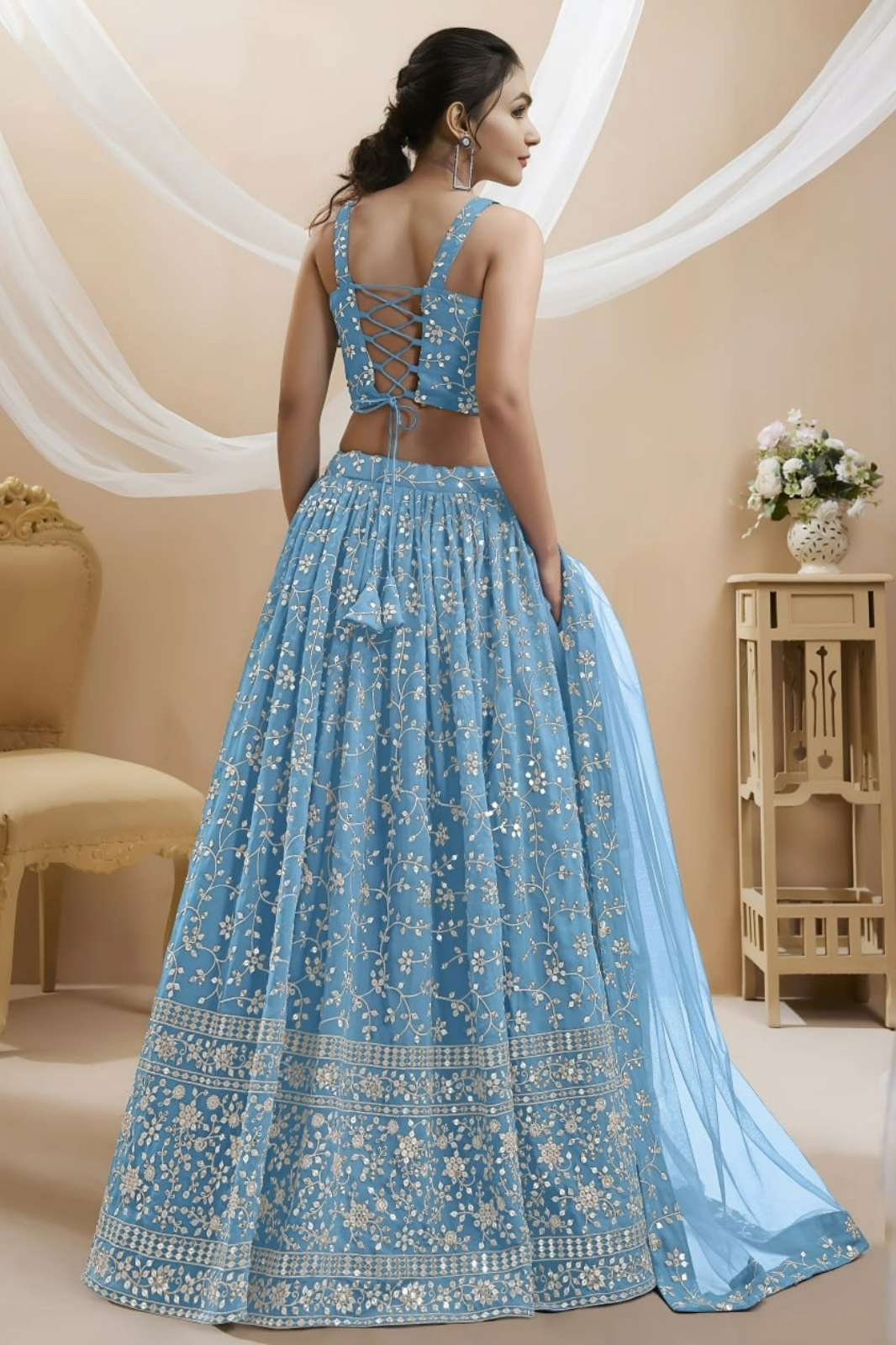 Zeel presents 5057 Chinnon Thread & Sequins Embroidery Work Wedding Lehenga