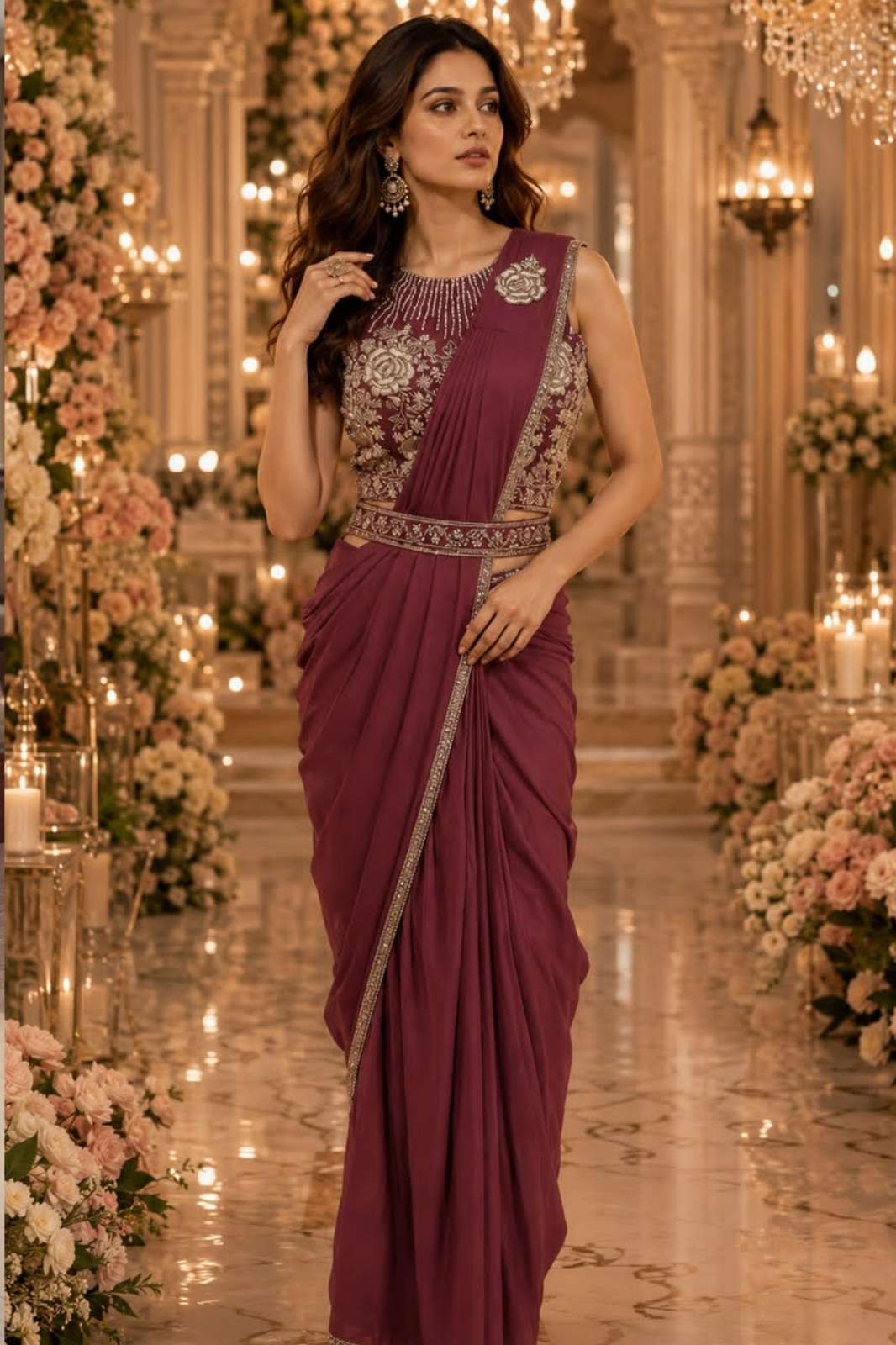 Amoha 102395  Ready To Wear Imported Lycra Saree With Bead Work