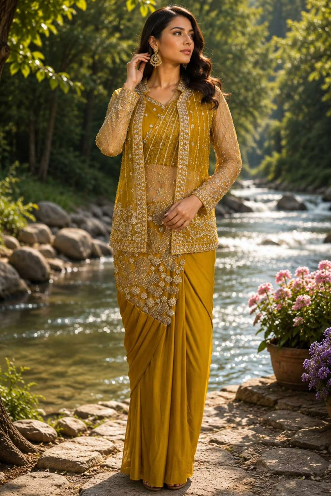 Amoha 102439 Ready To Wear Imported Lycra Saree With Bead Work
