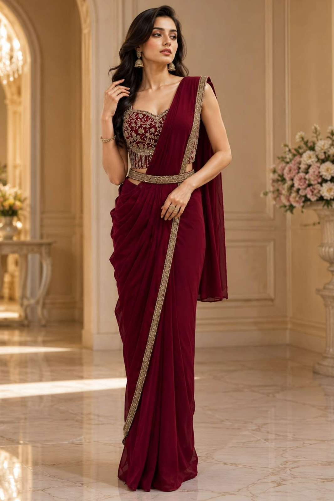 Amoha 553 Ready To Wear Candy Crush Saree With Bead Work