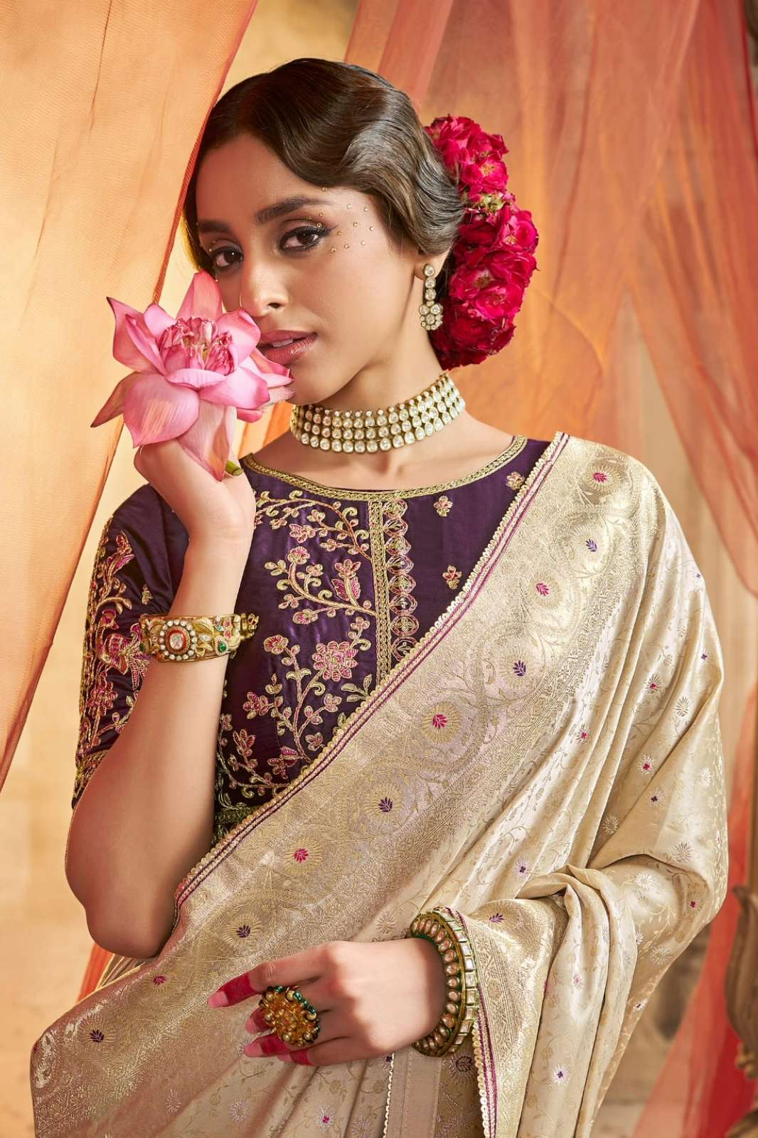 KIRA Kaya Designer Satin Saree With Embroidered Blouse