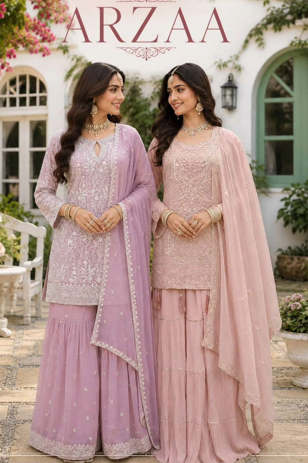 MRUDANGI ARZAA PREMIUM GEROGETTE CHIKANKARI  EMBROIDERED READY TO WEAR SUIT