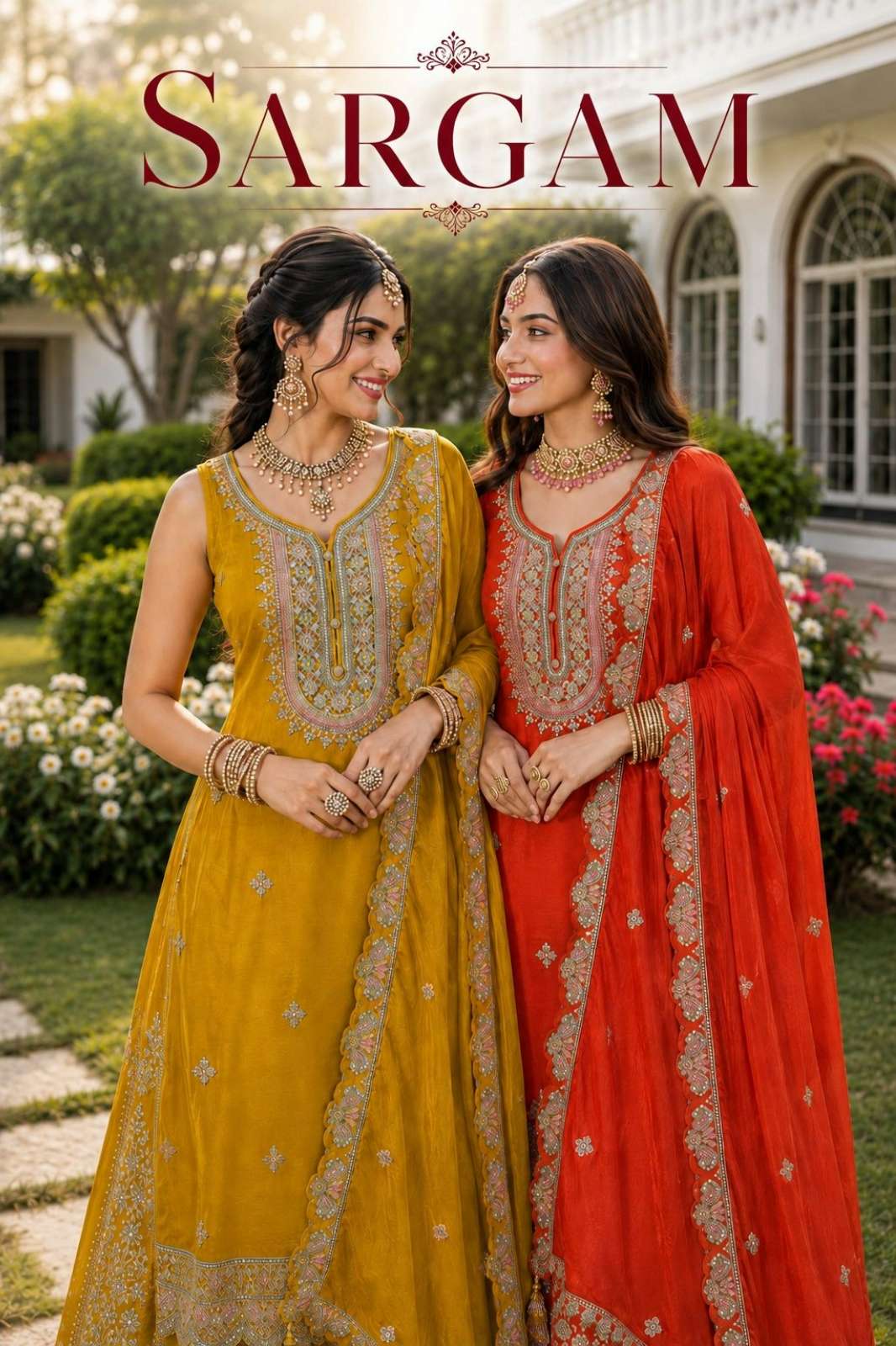 MRUDANGI SARGAM PREMIUM CHİNON EMBROIDERED READY TO WEAR  DESIGNER SUIT
