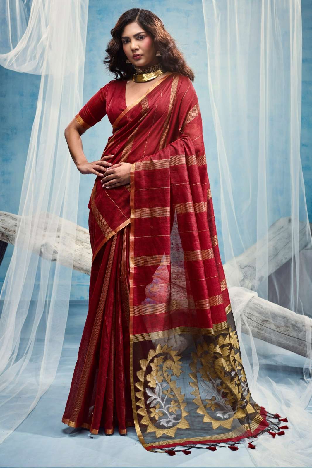 Rajtex Harleen  Munga Cotton Handloom Weaving work saree