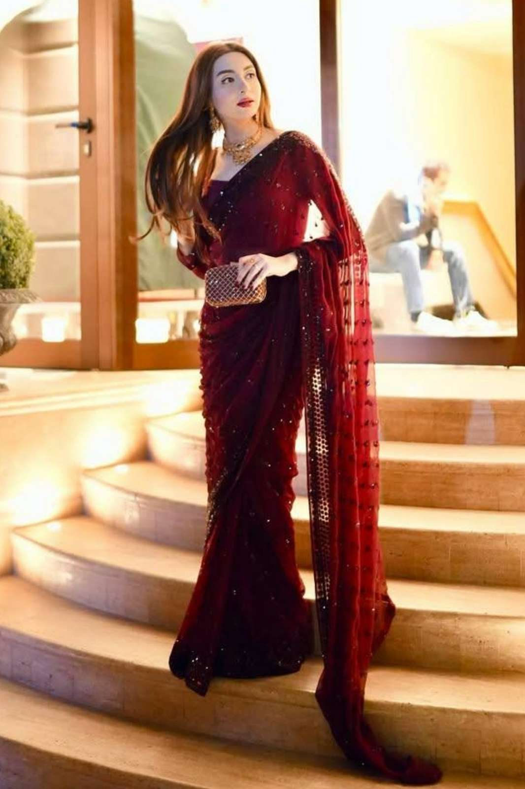 Red Shri Balaji FB L362 Georgette saree with sequins work For wedding wear 