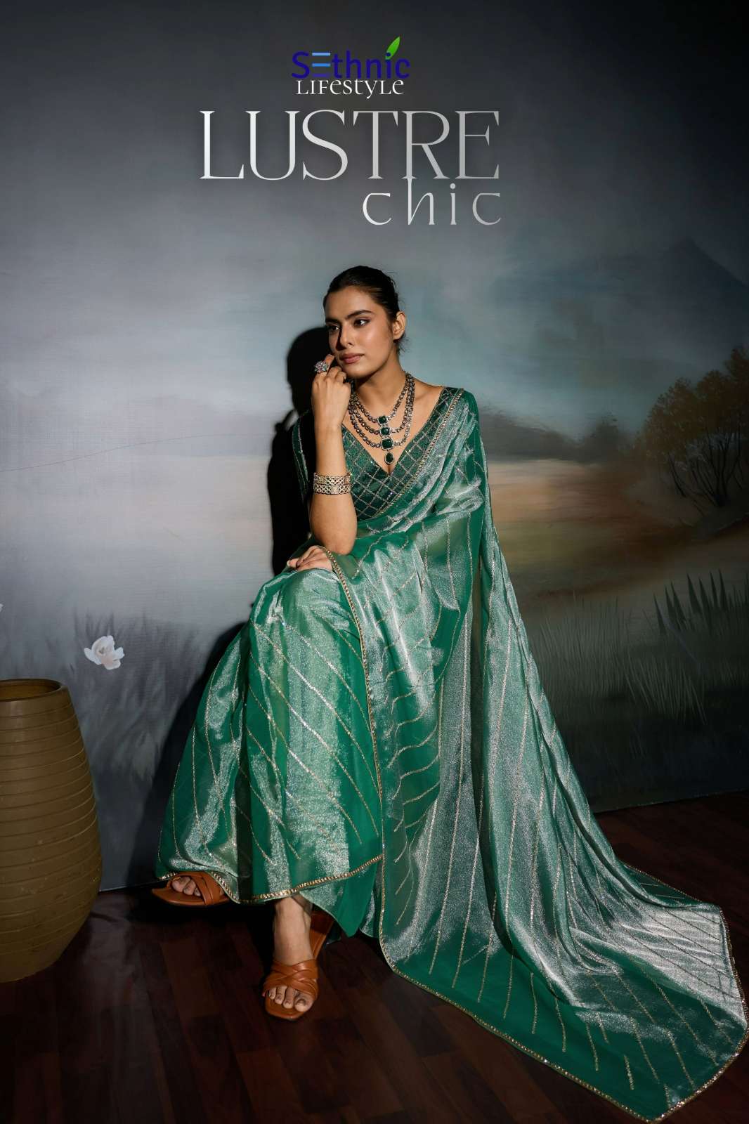Sethnic Lifestyle Luster chic Fine Zari & Sequins embroidery Chiffon festive saree 