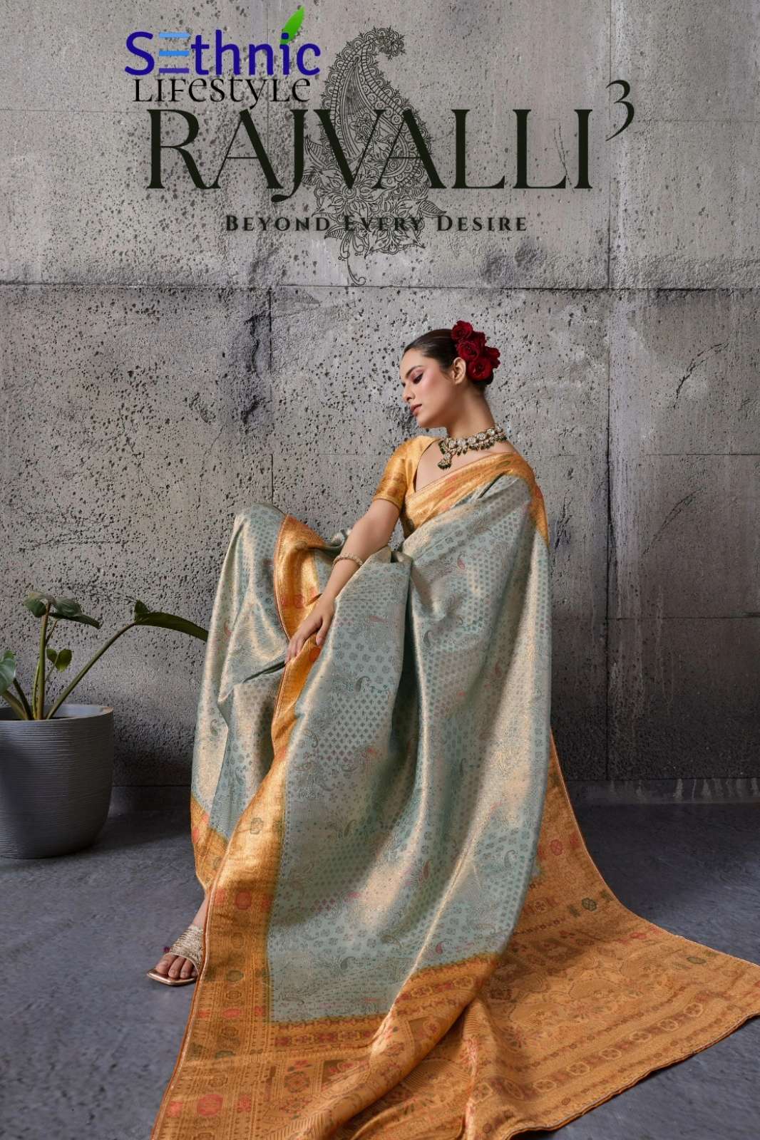 Sethnic Lifestyle RAJVALLI 3 Kanjivaram Silk Meenakari Weaving work festive saree 