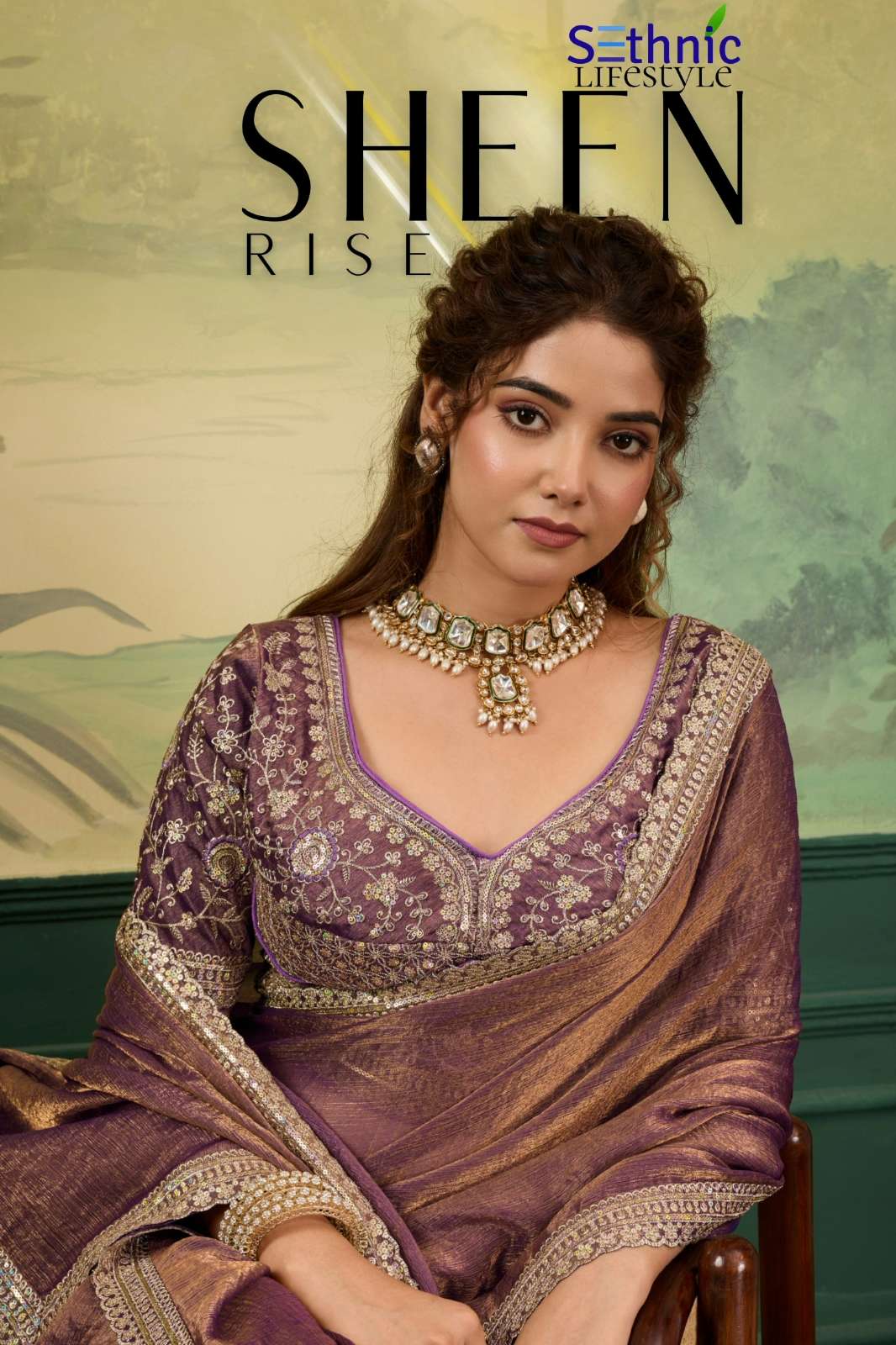 Sethnic Lifestyle Sheen Rise wedding wear Velvet Chiffon Saree 