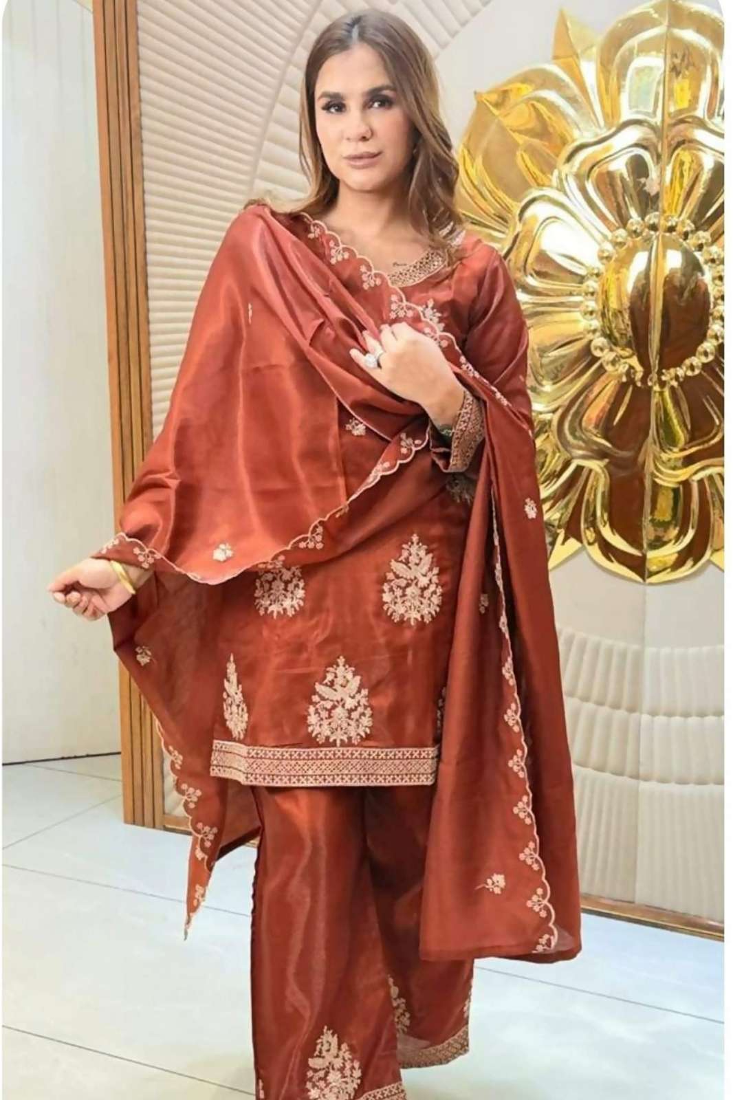 Shri Balaji 24184 Fendi satin embroidery work ready to wear suit 