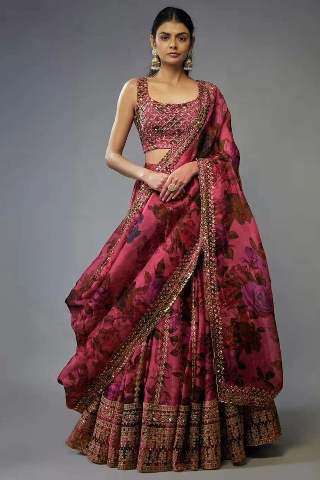 Shri Balaji 295 Pink Organza Zari Sequence & Embroidery Work designer lehenga 